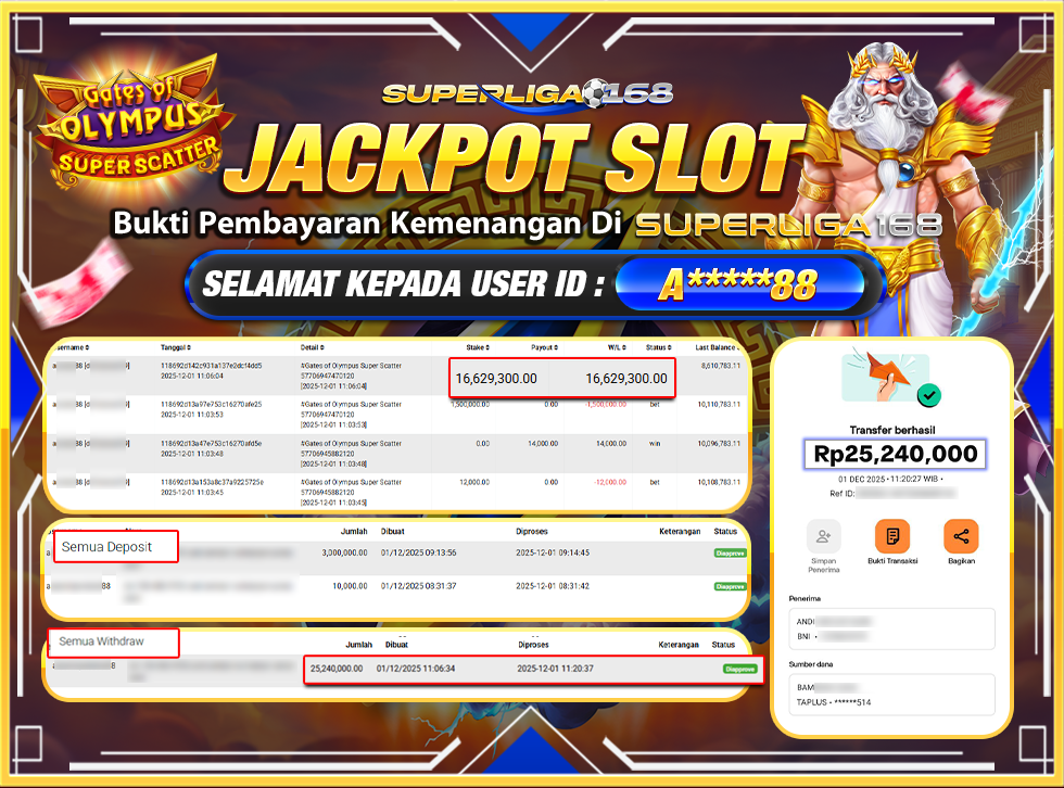 SUPERLIGA168 JACKPOT GATES OF OLYMPUS SUPER SCATTER Rp.25,240,000,LUNAS